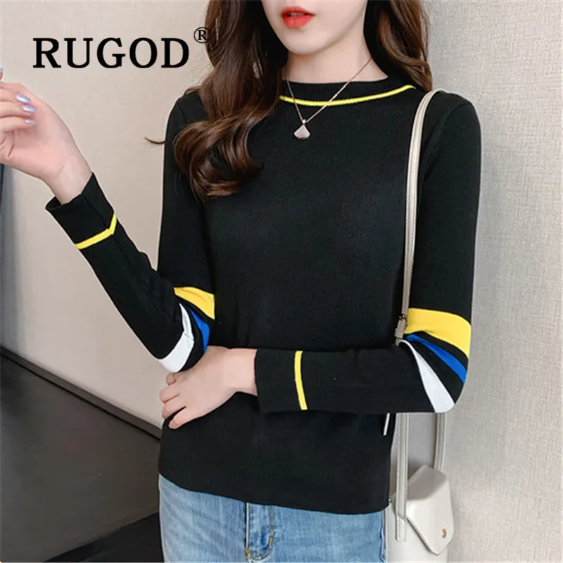 RUGOD 2019 новый осенний женский свитер Пуловеры Черный с круглым вырезом в полоску