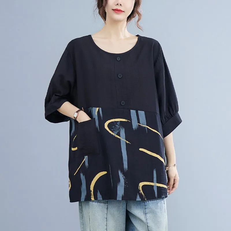 Oversized Women Cotton Linen Casual T-shirts New Arrival 2021 Summer Simple Style Patchwork Print Loose Female Tops Tees B243
Oversized Women Cotton Linen Casual T-shirts New Arrival 2021 Summer Simple Style Patchwork Print Loose Female Tops Tees B243