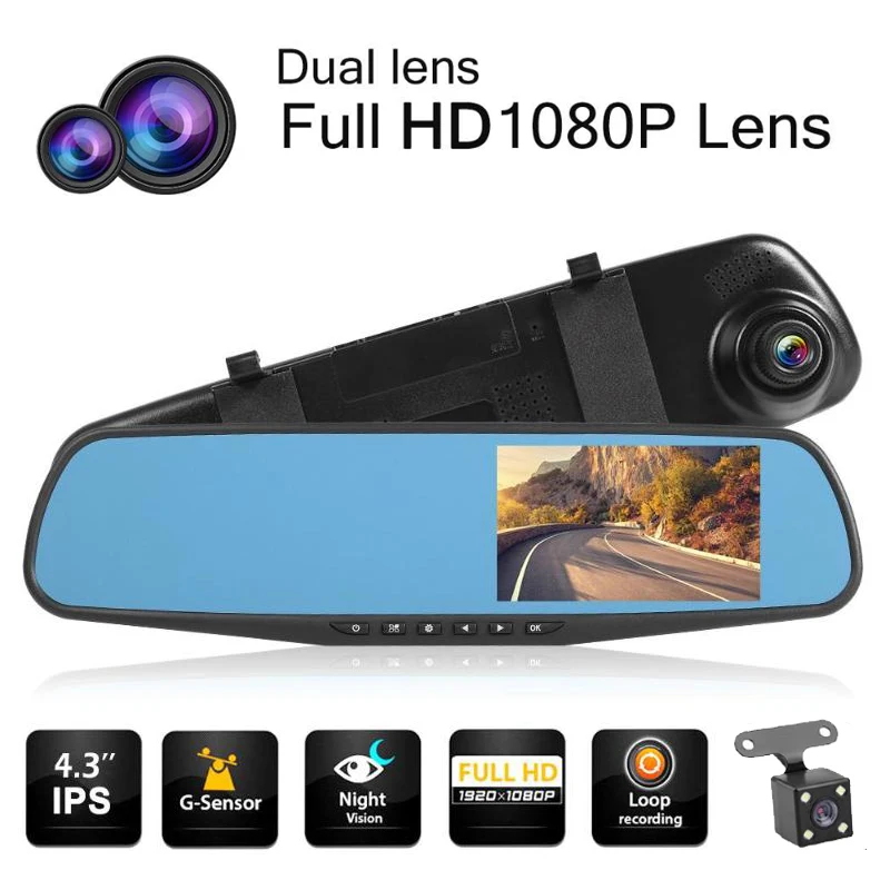 Full HD 1080P Видеорегистраторы для автомобилей Видео Регистраторы 4 3 дюймов ЖК