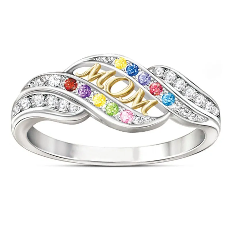 Mifeiya Creative Two Colors Twist Intertwine Colorful Rhinestone Zircon Ladies Ring Lettering "MOM" for Women Party Mother's Day
Mifeiya Creative Two Colors Twist Intertwine Colorful Rhinestone Zircon Ladies Ring Lettering "MOM" for Women Party Mother's Day