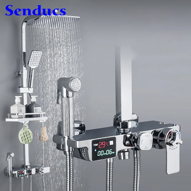 Chrome Digital Shower Set Wall Mounted Thermostatic Bathroom Shower System Rainfall Shower Head Chrome Digital Shower Mixer Set
Chrome Digital Shower Set Wall Mounted Thermostatic Bathroom Shower System Rainfall Shower Head Chrome Digital Shower Mixer Set