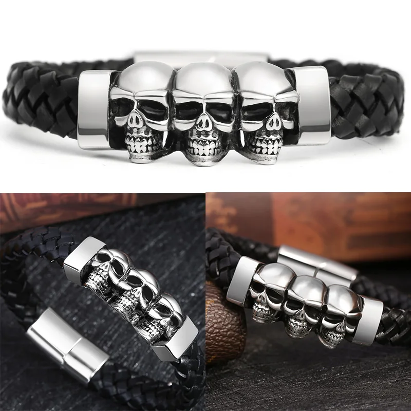 Hyperbole Men Jewelry Black Braided Leather Bracelets Men Stainless Steel Leahter Bracelets Cool Skull Bracelets Men Bracelet
Hyperbole Men Jewelry Black Braided Leather Bracelets Men Stainless Steel Leahter Bracelets Cool Skull Bracelets Men Bracelet