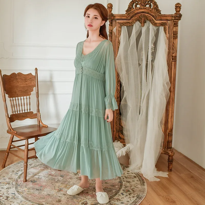 Soft Modal 2 Pieces Women's Robe Sets Spring Autumn Vintage Princess Gauze Long Sleepwear Girls Tiered Night Dress Home Wear
Soft Modal 2 Pieces Women's Robe Sets Spring Autumn Vintage Princess Gauze Long Sleepwear Girls Tiered Night Dress Home Wear