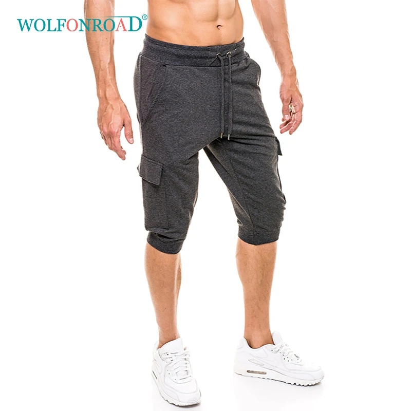 WOLFONROAD Summer Capri Hiking Shorts Men Cotton 3/4 Workout Training Slim Jogger Athletic Gym Running Yoga Fitted | Спорт и