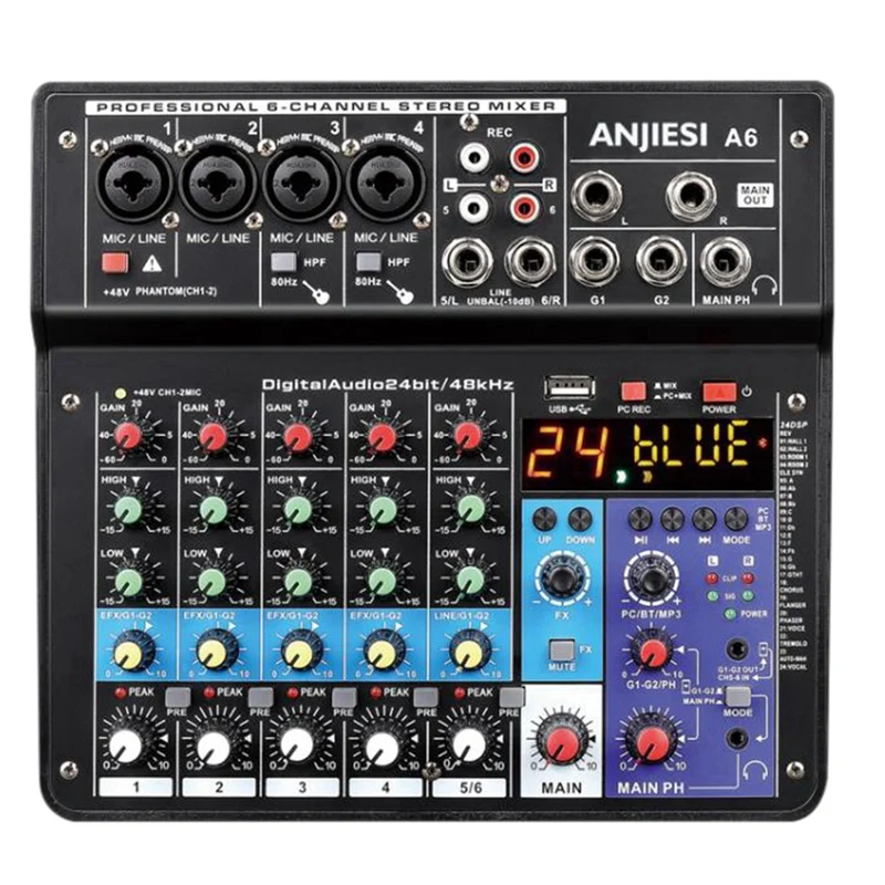 RISE-A6 Sound Card Audio Mixer Sound Board Console Desk System Interface 6 Channel USB Bluetooth 48V Power Stereo (US Plug)
RISE-A6 Sound Card Audio Mixer Sound Board Console Desk System Interface 6 Channel USB Bluetooth 48V Power Stereo (US Plug)