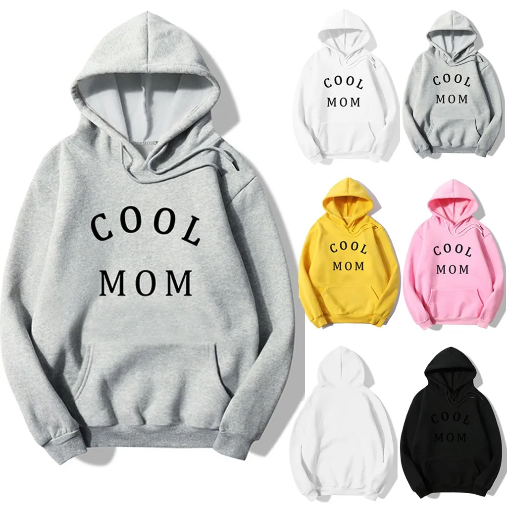Зимняя Корейская уличная Толстовка для женщин с надписью Cool Mom Harajuku Женская