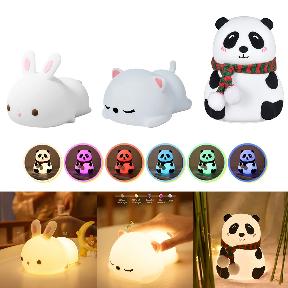 Touch Sensor Night light RGB Colorful Panda Rabbit Cat Led Light USB Rechargeable Cartoon Silicone Lamp Bedroom Bedside lighting
Touch Sensor Night light RGB Colorful Panda Rabbit Cat Led Light USB Rechargeable Cartoon Silicone Lamp Bedroom Bedside lighting