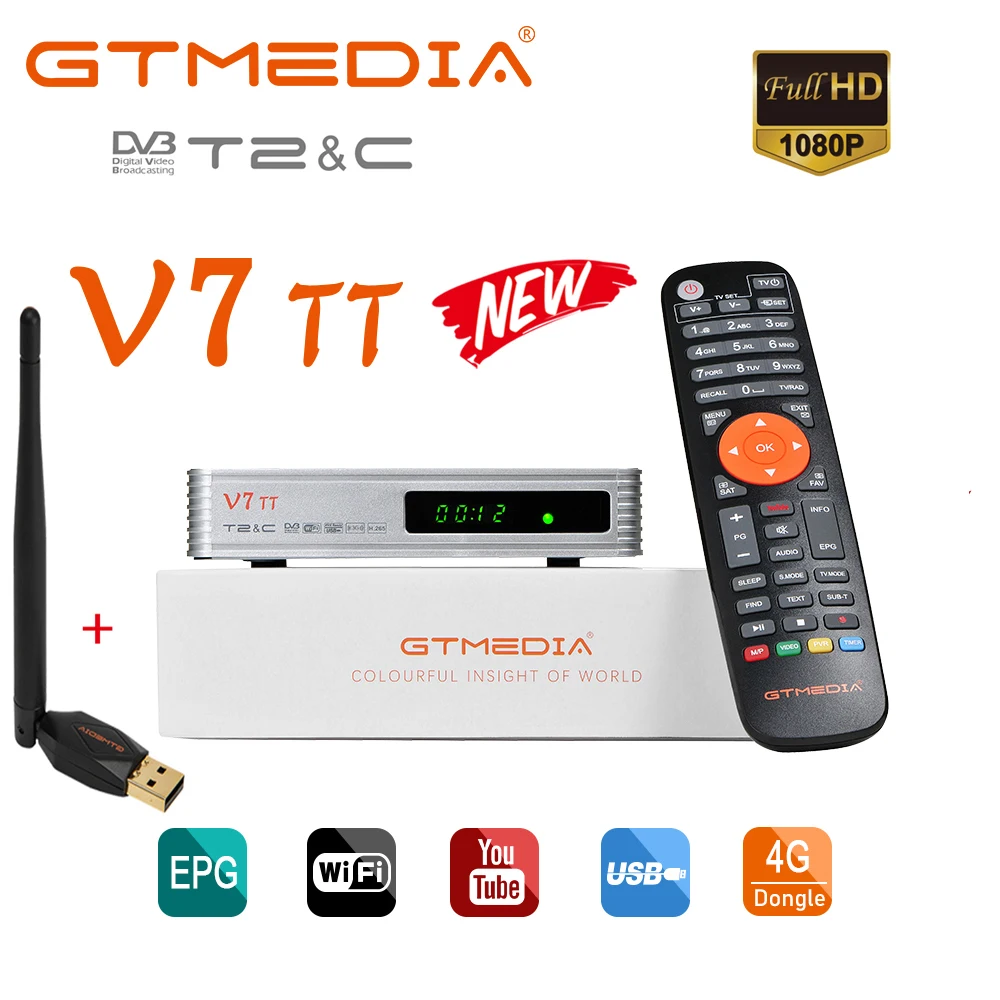 

GTMEDIA V7 TT спутниковый ТВ-приемник DVB-T2 Кабельные декодеры H.265 HEVC 10-битный тюнер USB WIFI TDT телеприставка, CCam декодер комбинированный
