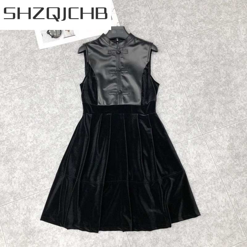 JCHB 2021 Autumn Genuine Leather Patchwork Short Dress Women Streetwear High Waist Sleeveless Dress Sweet Zipper Black Dress Fe
JCHB 2021 Autumn Genuine Leather Patchwork Short Dress Women Streetwear High Waist Sleeveless Dress Sweet Zipper Black Dress Fe
