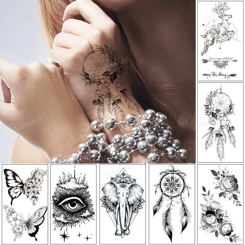 Маленькая тату-наклейка, черная Ловец снов, Роза из перьев, цветок, бабочка, Временные татуировки, ручной палец, поддельный водонепроницаемы... 
Маленькая тату-наклейка, черная Ловец снов, Роза из перьев, цветок, бабочка, Временные татуировки, ручной палец, поддельный водонепроницаемы...