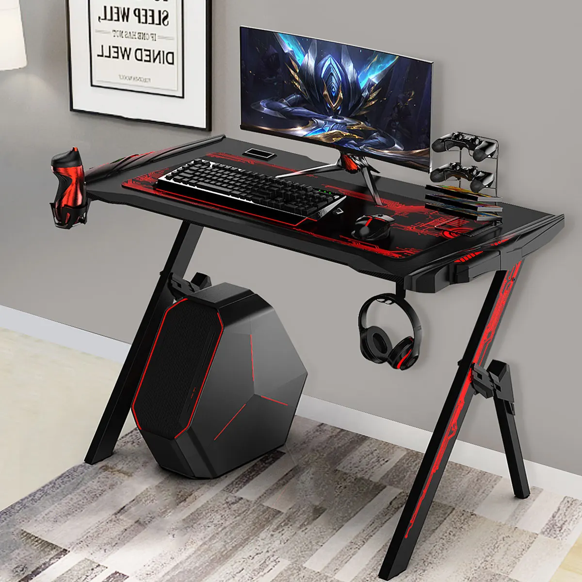 43.3"Game Table Professional Internet Cafe Game Chair Computer Table With Audio Sensor RGB LED Lights Cup Holder Headphone Hook
43.3"Game Table Professional Internet Cafe Game Chair Computer Table With Audio Sensor RGB LED Lights Cup Holder Headphone Hook
