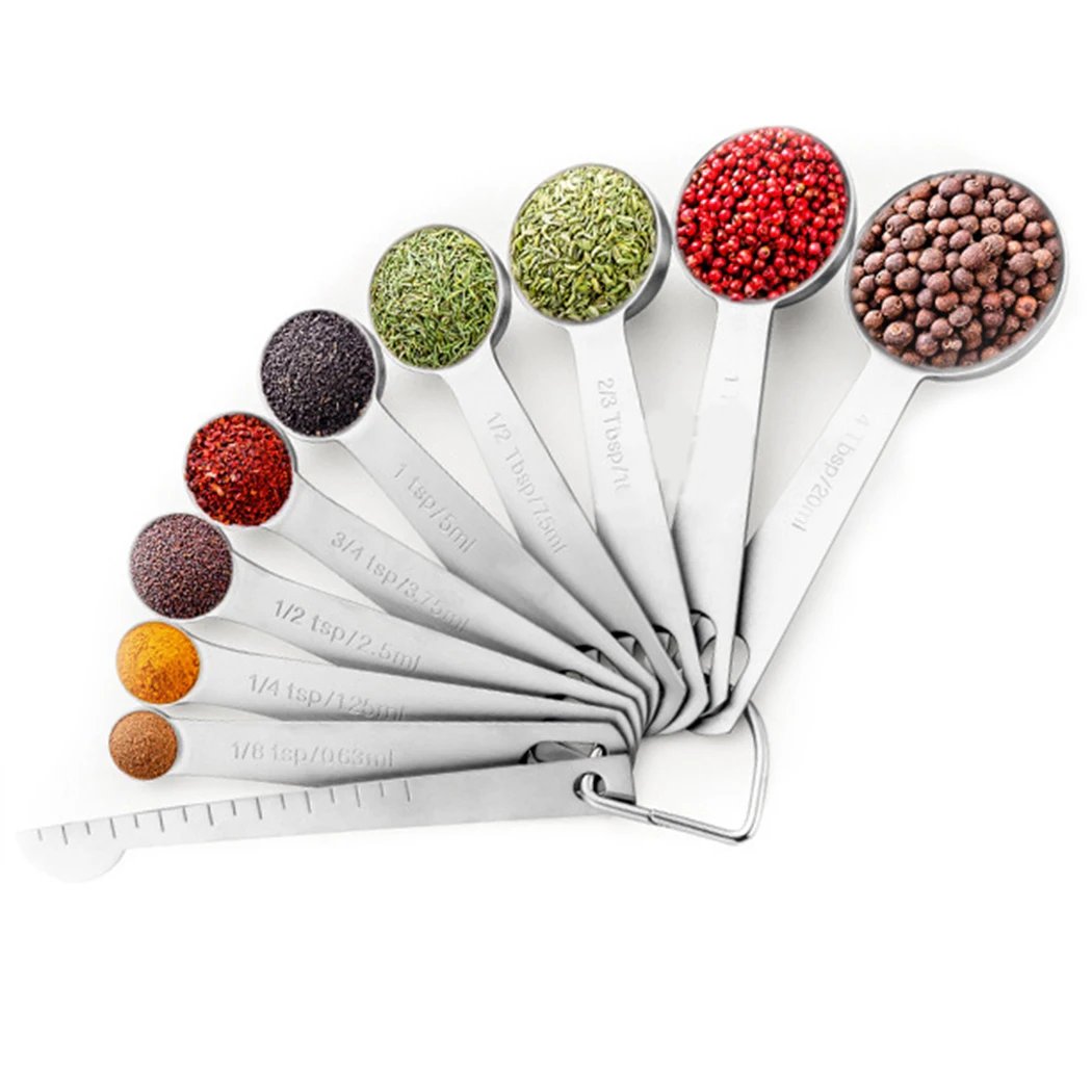 9PCS Stainless Steel Measuring Spoon Metal Measuring Teaspoon with 1 Coffee Powder Scraper Measure Scoop Kitchen Baking Tools
9PCS Stainless Steel Measuring Spoon Metal Measuring Teaspoon with 1 Coffee Powder Scraper Measure Scoop Kitchen Baking Tools