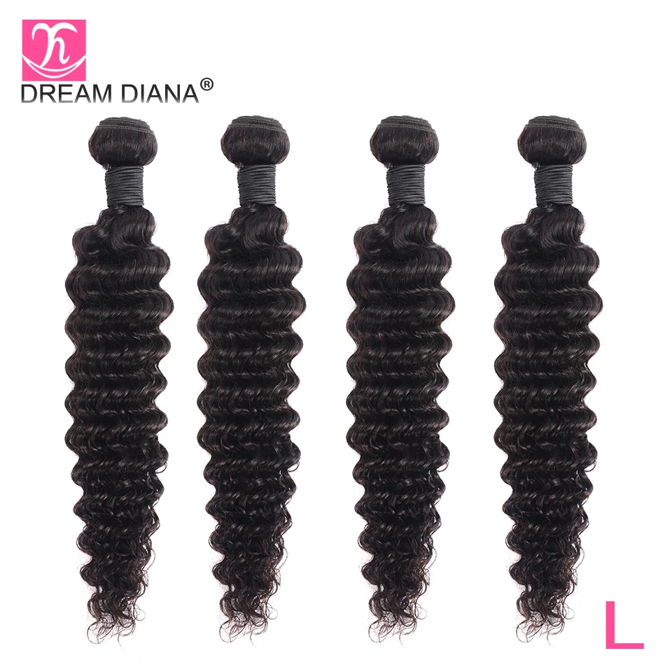 DreamDiana Malaysian Deep Curly Hair 1/3 Bundles Long 8"-30"Remy Natural Black Color 100% Human Extensions L | Шиньоны и парики