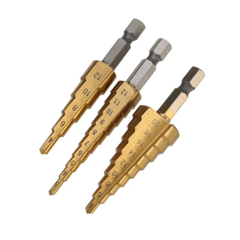 3pcs HSS Steel Titanium Step Drill Bit 3-12mm 4-12mm 4-20mm Step Cone for Metal High Speed Steel Step Cone Metal Hole Cutter
3pcs HSS Steel Titanium Step Drill Bit 3-12mm 4-12mm 4-20mm Step Cone for Metal High Speed Steel Step Cone Metal Hole Cutter