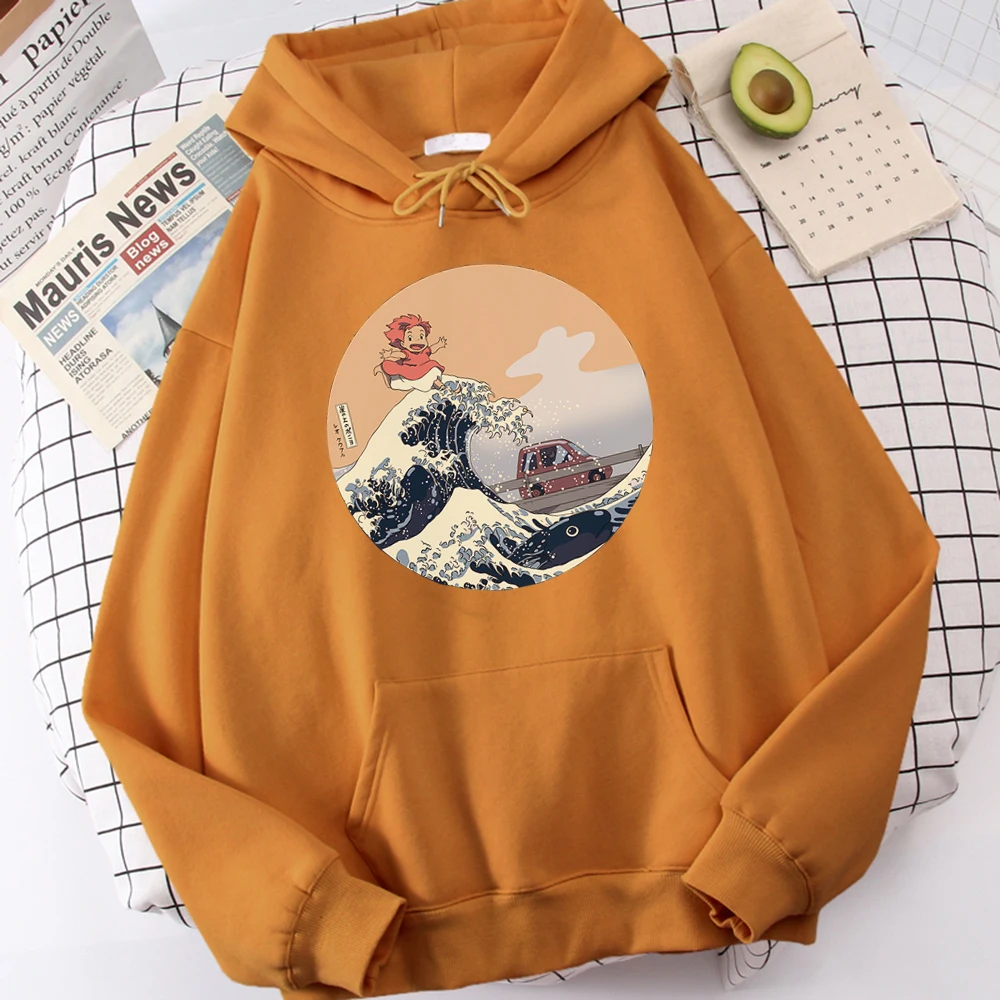 Мужские свитшоты Ponyo с милым японским аниме принтом в стиле хип хоп Харадзюку