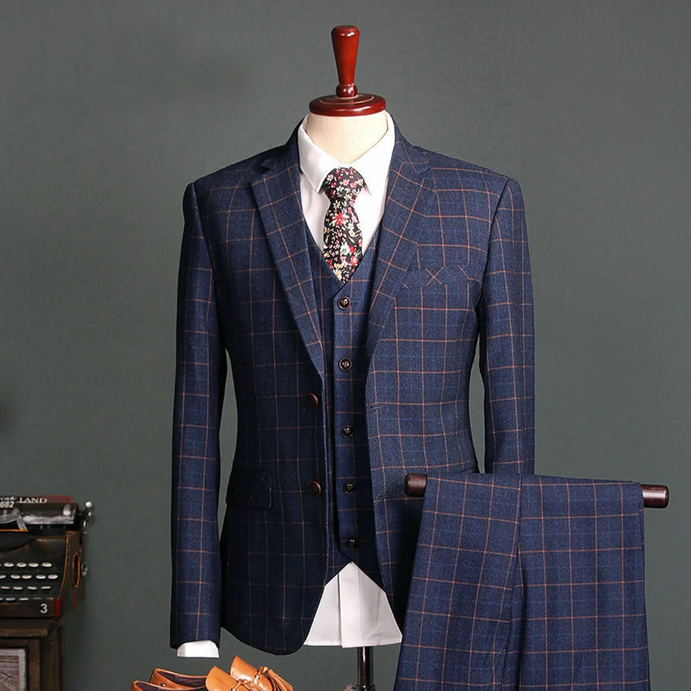 

Brown Plaid Check Formal Party Tuxedos 3 Pieces Tailor-Made Suits Groomsman Mens Jacket+Vest+Pants Slim Fit Prom Dinner Coat