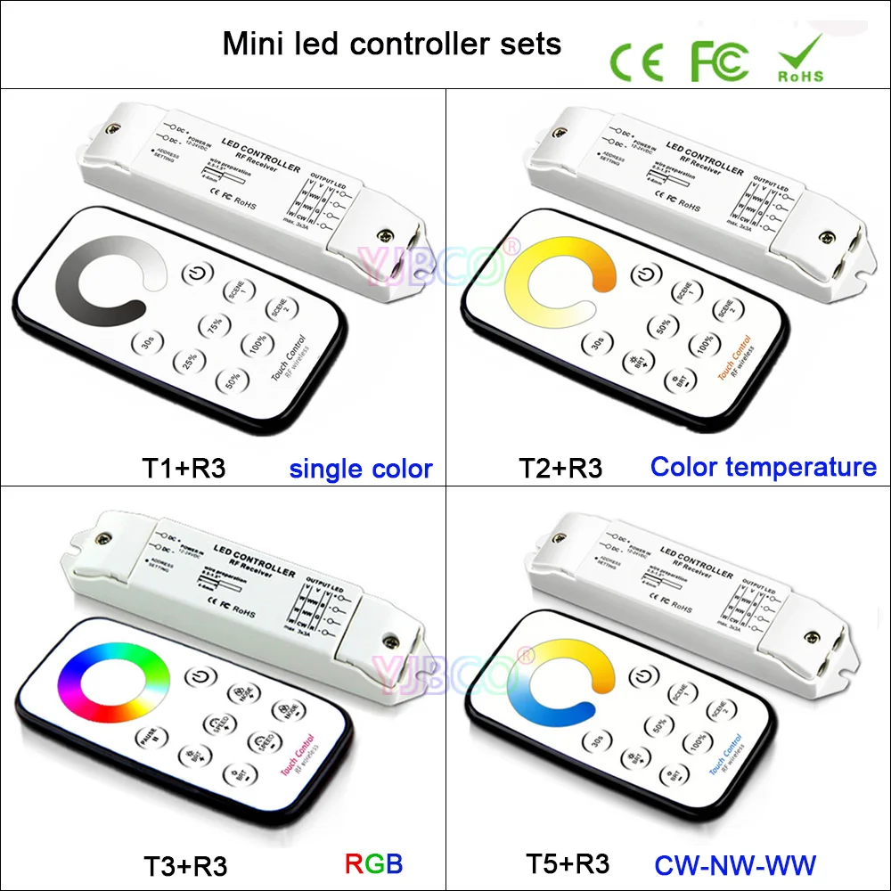 

Mini LED Strip Light Controller dimming/CCT/RGB/CW NW WW dimmer Receiver & wireless remote lamp tape Switch DC12V 24V Bincolor