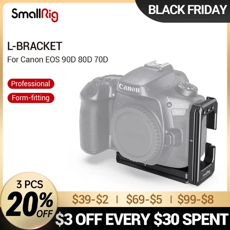 SmallRig Camera L-Bracket Plate for Canon EOS 90D 80D 70D Arca Baseplate and Side Plate Quick Release Tripod Mounting Plate 2657
SmallRig Camera L-Bracket Plate for Canon EOS 90D 80D 70D Arca Baseplate and Side Plate Quick Release Tripod Mounting Plate 2657