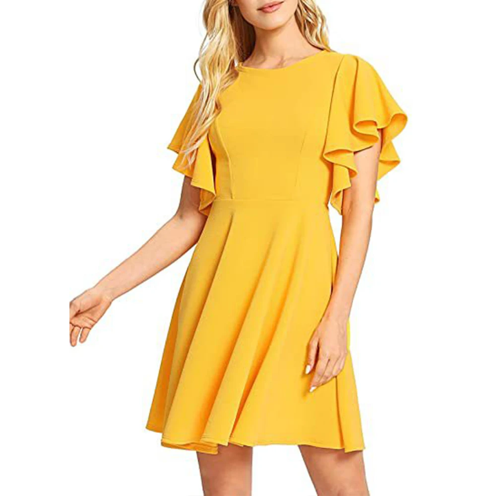 

Women's O-Neck A-Line Dress High Waisted Swing Flare Sleeve Zipper Sexy Skater Cocktail Party Dress