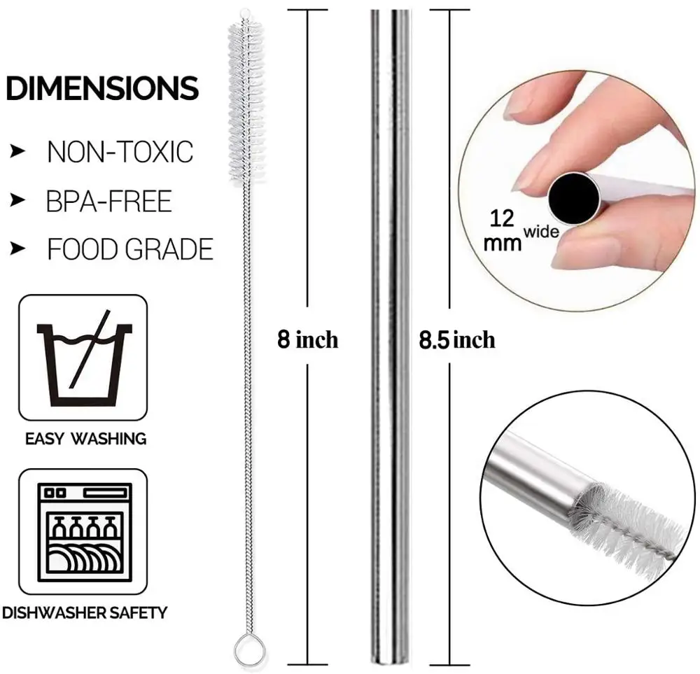 Large 12mm Bubble Tea Milkshake Straw Reusable Metal Straw 304 Stainless Steel Drinking Straws Set Bar Boba Straight Straw Tubes 
Large 12mm Bubble Tea Milkshake Straw Reusable Metal Straw 304 Stainless Steel Drinking Straws Set Bar Boba Straight Straw Tubes