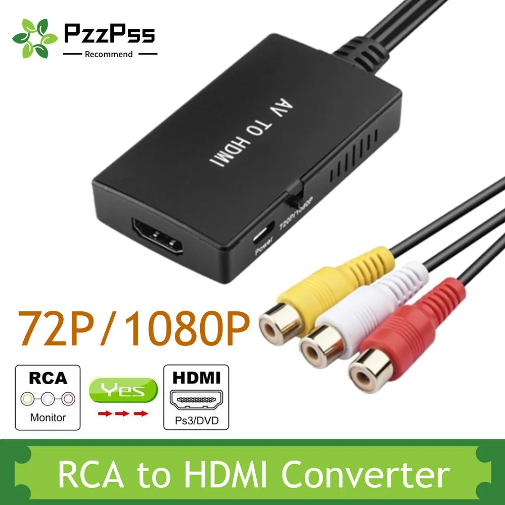 

PzzPss RCA to HDMI Converter, Composite to HDMI Adapter 1080P PAL/NTSC Compatible With PS One,PS2,PS3,STB,XBOX,VHS,Blu-Ray DVD