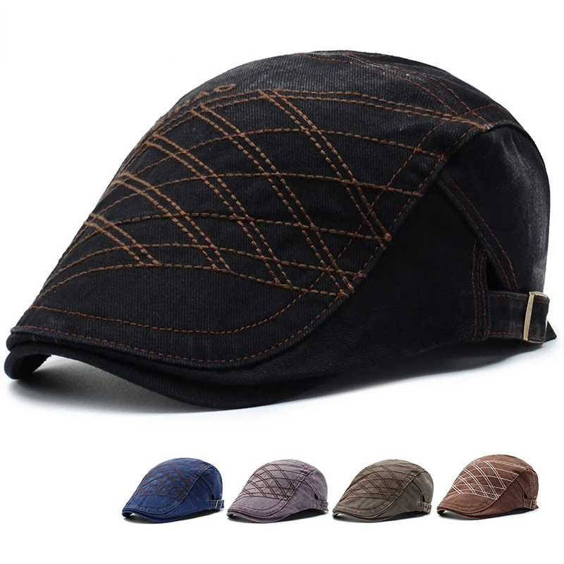 

Casual Men's Hats Retro Berets Hat for Women Cotton Visors Embroidery Herringbone Flat Caps Artist Peaked Newsboy Cap Beret