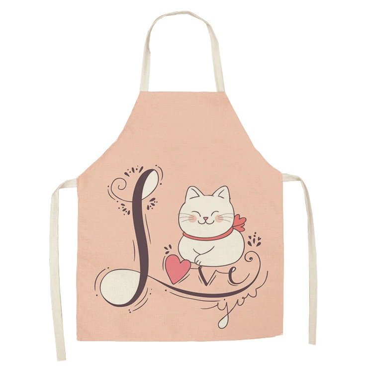 1 шт. льняные нарисованные вручную милые Кухонные фартуки с принтом кошки