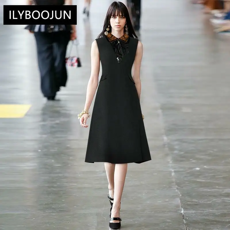 Fashion Designer Summer Black Dress Women's Luxury Sequins Turn-down Collar High waist sleeveless Elegant Midi Dress
Fashion Designer Summer Black Dress Women's Luxury Sequins Turn-down Collar High waist sleeveless Elegant Midi Dress