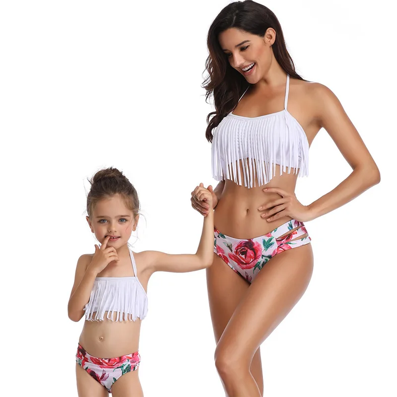 New Parent-Child Swimwear Tassel Split Bikini Bohemia High Wasit Stripe Flower Printed Swimsuit 2piece Mother & Daughter Set
New Parent-Child Swimwear Tassel Split Bikini Bohemia High Wasit Stripe Flower Printed Swimsuit 2piece Mother & Daughter Set
