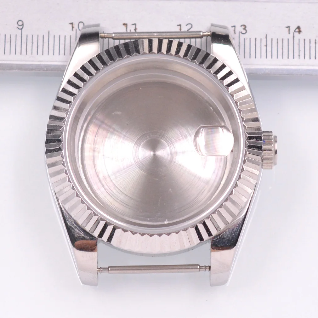 

40mm sapphire glass silver case date window Fit NH35 NH36 NH35A ETA 2836 Miyota 8215 8205 821A Mingzhu DG2813 3804 movement