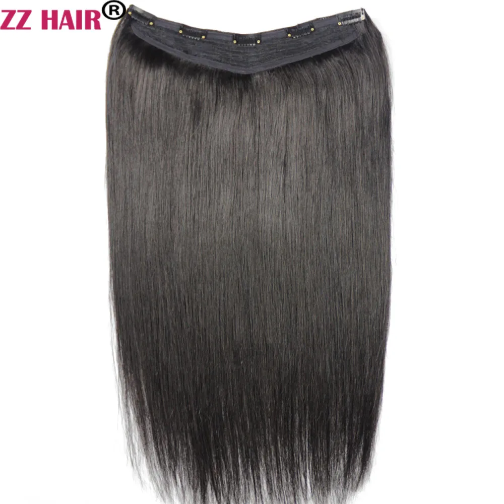 

ZZHAIR 100g-200g 16"-28"Machine Made Remy Hair V-Style One Piece Set 5 Clips in 100% Human Hair Extensions 1pcs Natural Straight