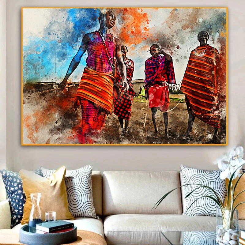 Abstract Watercolor African Art Maasai Tribe Dancing Canvas Painting Posters and Prints Wall Art Pictures for Living Room
Abstract Watercolor African Art Maasai Tribe Dancing Canvas Painting Posters and Prints Wall Art Pictures for Living Room
