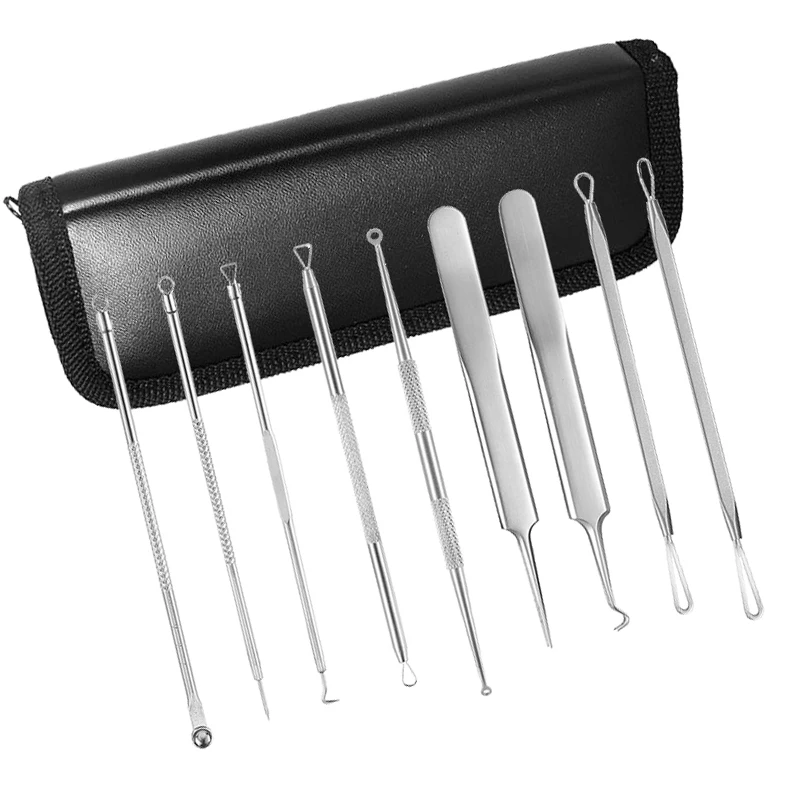 

9pcs/set Stainless Steel Acne Needles Face Skin Care Blackhead Remover Spot Extractor Pimple Removal Pore Clean Beauty Tools