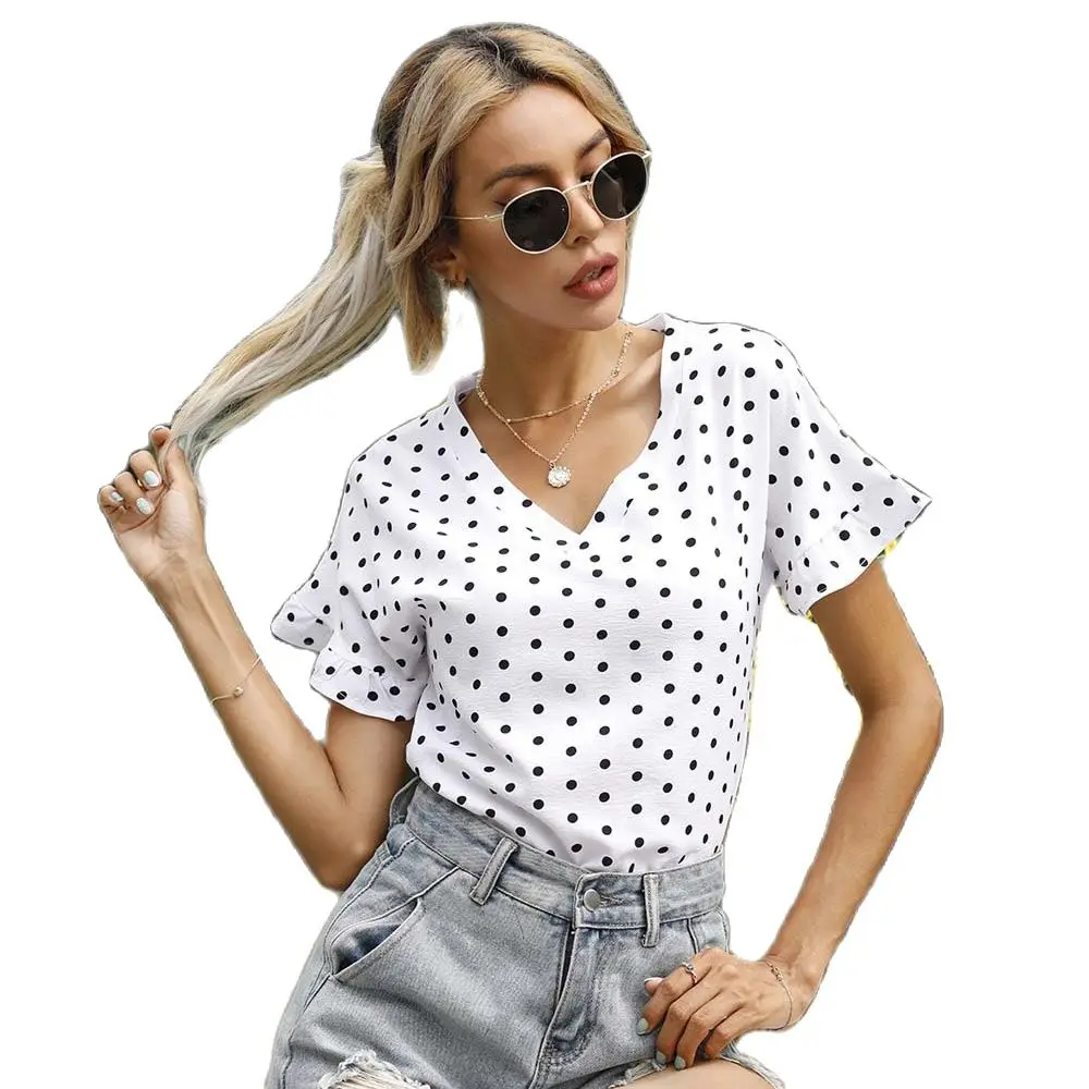 New Design Factory Price Good Quality Fashion Hot Selling Women's Polka Dot Print V-Neck Short-Sleeved Shirt Top
New Design Factory Price Good Quality Fashion Hot Selling Women's Polka Dot Print V-Neck Short-Sleeved Shirt Top