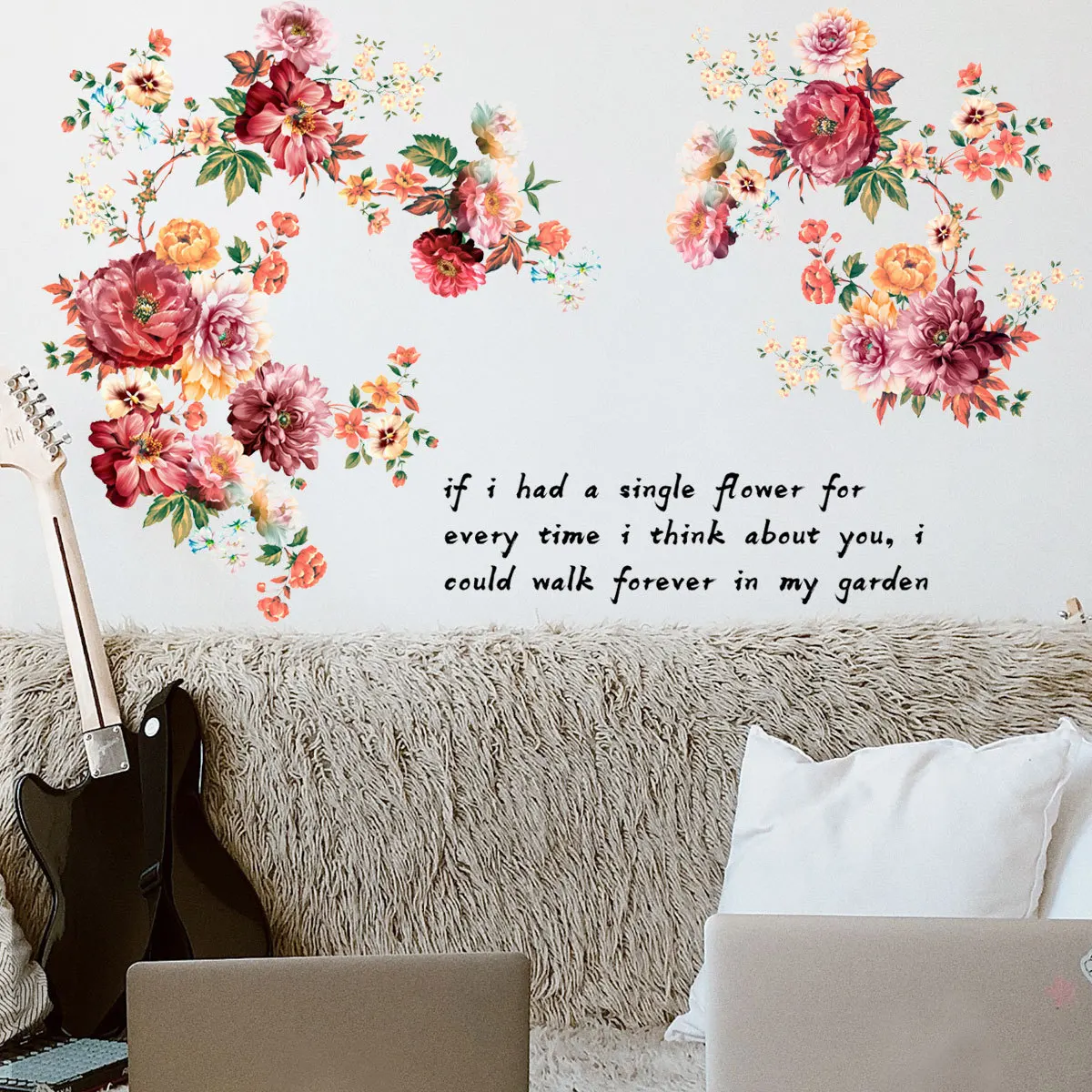 New creative peony flower English phrase wall sticker bedroom living room background wall decoration sticker paper PVC
New creative peony flower English phrase wall sticker bedroom living room background wall decoration sticker paper PVC