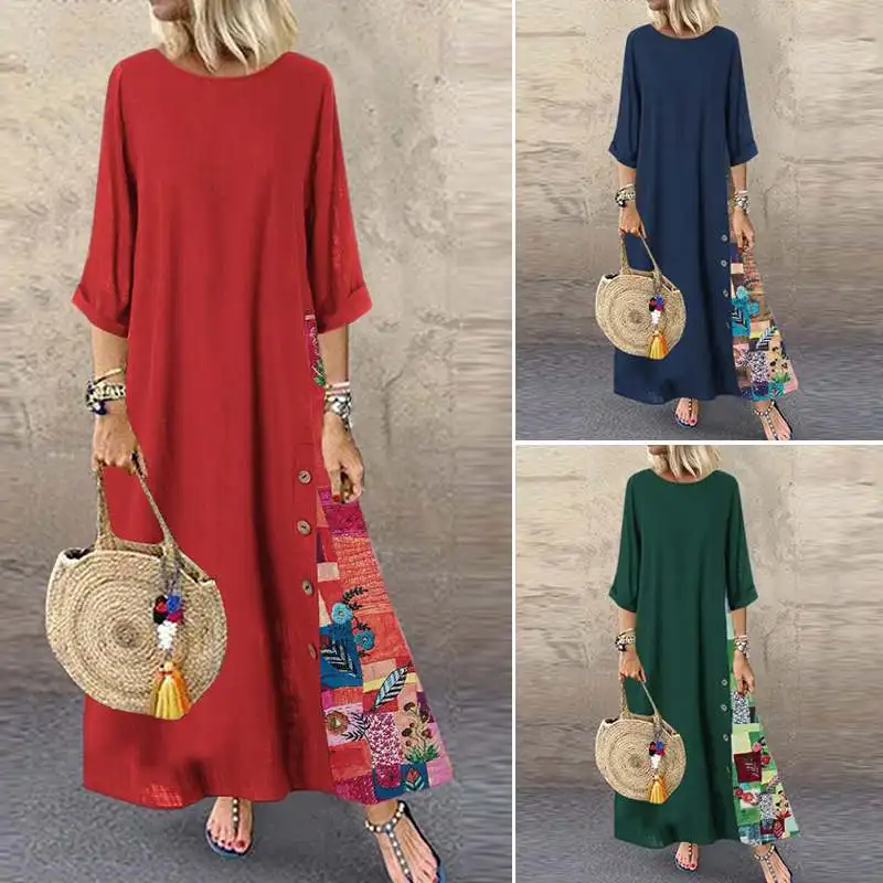 Women Autumn O neck 3/4 Sleeve Pacthwork Dress Vintage Floral Printed Party Sundress Robe Femme Loose Vestido Plus Size
Women Autumn O neck 3/4 Sleeve Pacthwork Dress Vintage Floral Printed Party Sundress Robe Femme Loose Vestido Plus Size