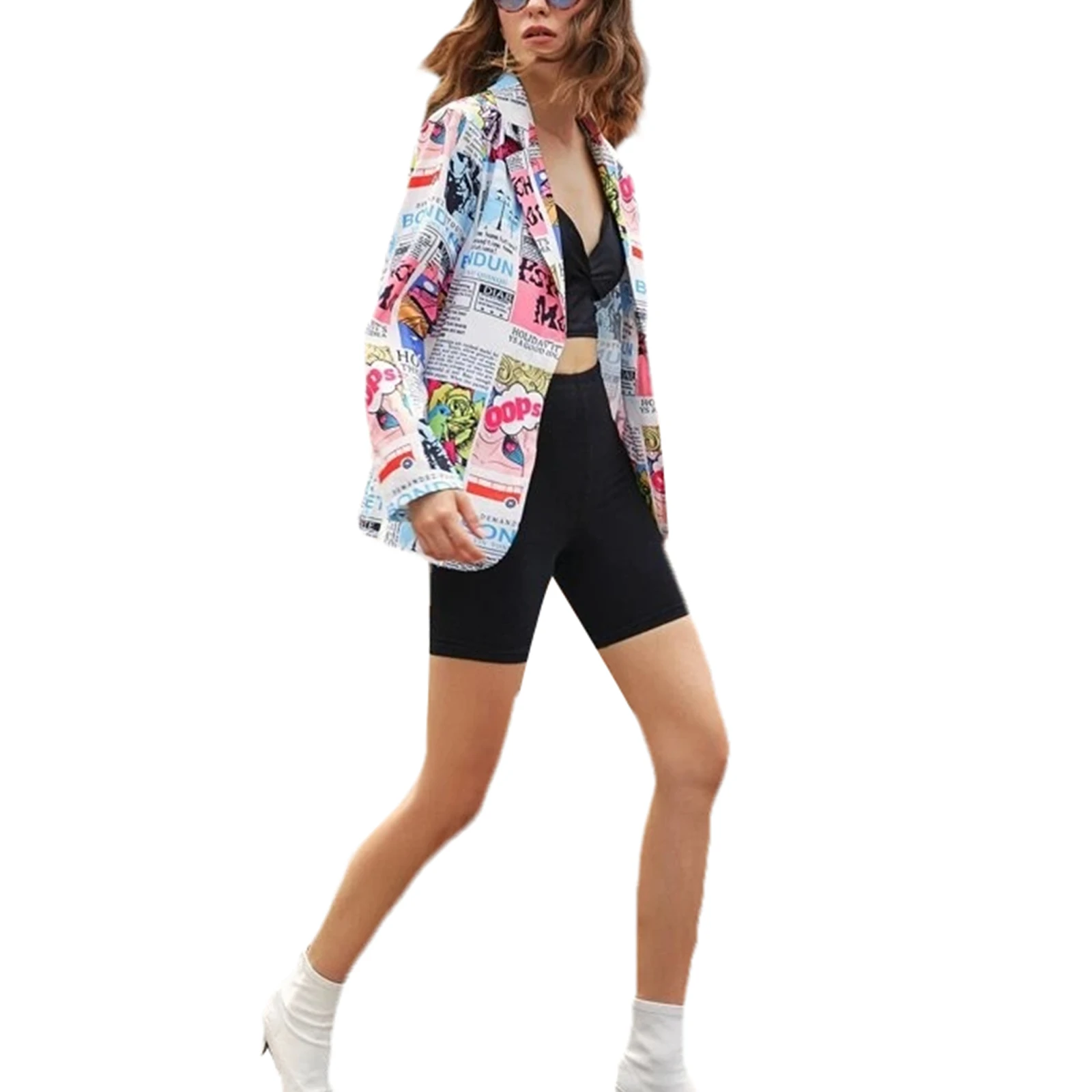 Mixed Color Casual Blazer for Women Long Sleeve Newspaper Print Stylish Jacket Single Button Notched Ladies Loose Blazer Jacket
Mixed Color Casual Blazer for Women Long Sleeve Newspaper Print Stylish Jacket Single Button Notched Ladies Loose Blazer Jacket