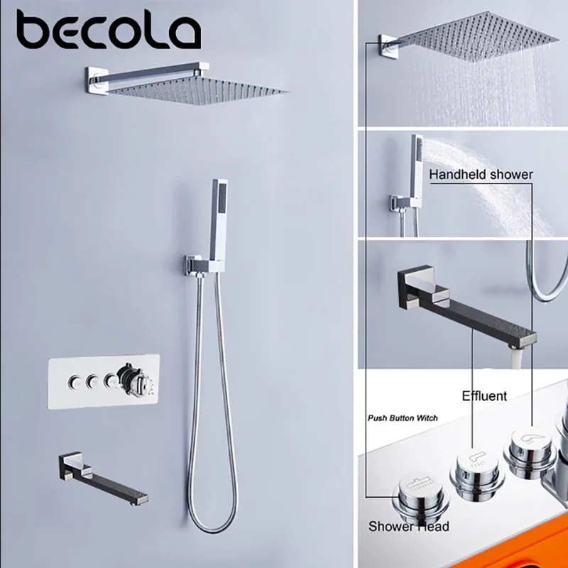 BECOLA 3 Functional Water Shower Set Brass Wall Type Concealed Shower 8/10/12/16 Inch Stainless Steel Shower Head
BECOLA 3 Functional Water Shower Set Brass Wall Type Concealed Shower 8/10/12/16 Inch Stainless Steel Shower Head