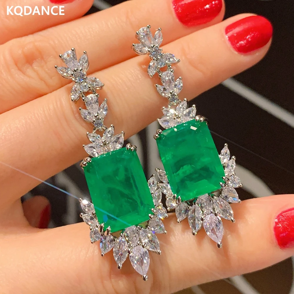 

KQDANCE Lab Gemstone Diamond Emerald Ruby Paraiba Tourmaline Drop Earrings With big stones Jewelry Wedding Gift for Women 2021
