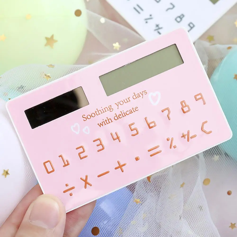 Mini Solar Calculator 8-Digit Card Student Calculator Cartoon Cute Portable Random Color For Office School
Mini Solar Calculator 8-Digit Card Student Calculator Cartoon Cute Portable Random Color For Office School