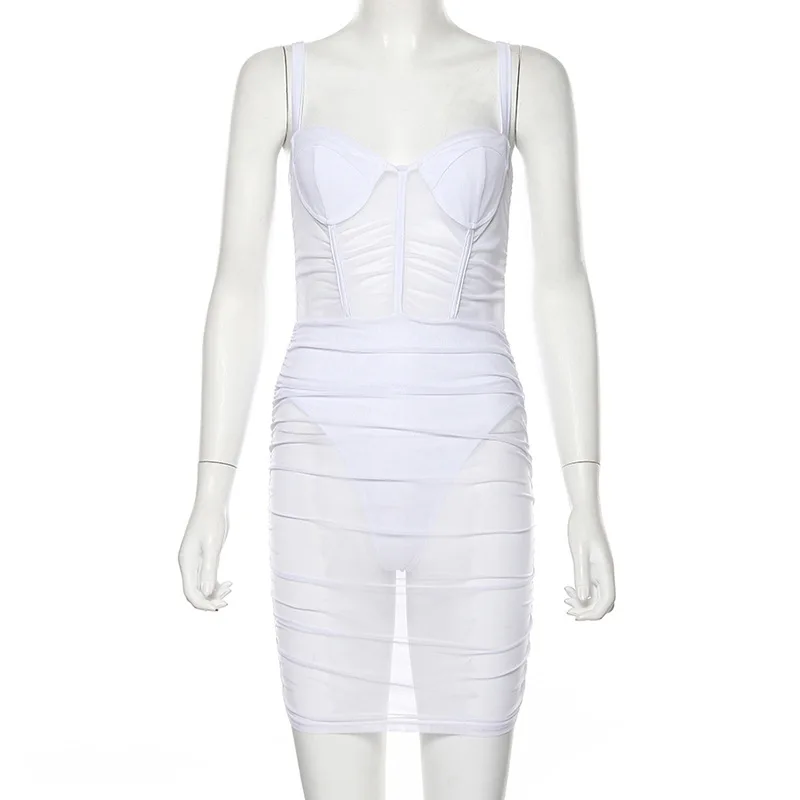 Adogirl Women See Through Mesh Mini Dresses Spaghetti Strap Ruched Bodycon Vestido Solid Black/ White Night Clubwear Party Dress
Adogirl Women See Through Mesh Mini Dresses Spaghetti Strap Ruched Bodycon Vestido Solid Black/ White Night Clubwear Party Dress