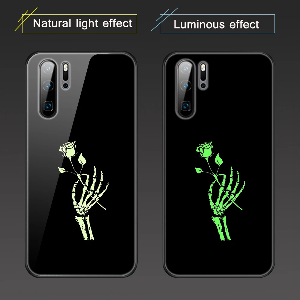 Цветочный чехол для Huawei P30 P20 P40 Lite Pro P Smart Plus 2019 2020 Mate 30 20 светящийся стеклянный