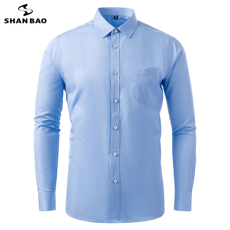 

Мужская классическая рубашка с длинным рукавом SHAN BAO, деловая приталенная рубашка серого и синего цвета для офиса, осень 2021