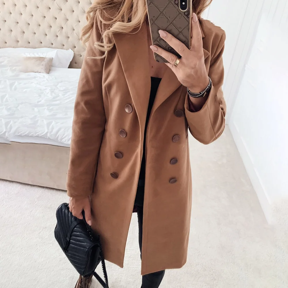 New All-match Autumn And Winter Solid Color Long-sleeved Double-breasted Mid-length Woolen Coat Jacket Slim Women's Overcoat
New All-match Autumn And Winter Solid Color Long-sleeved Double-breasted Mid-length Woolen Coat Jacket Slim Women's Overcoat