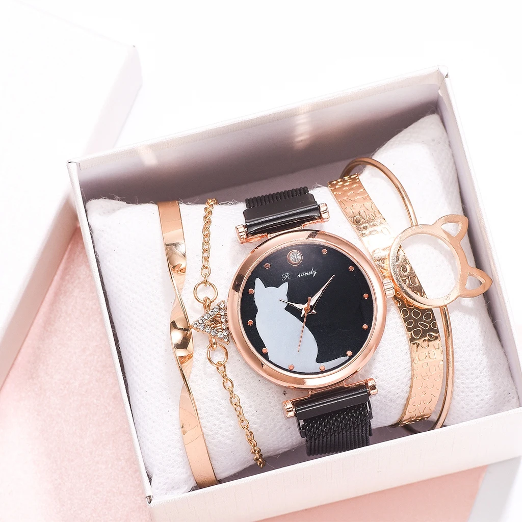 Комплект наручных часов с браслетом Роскошные Кварцевые женские часы магнитной