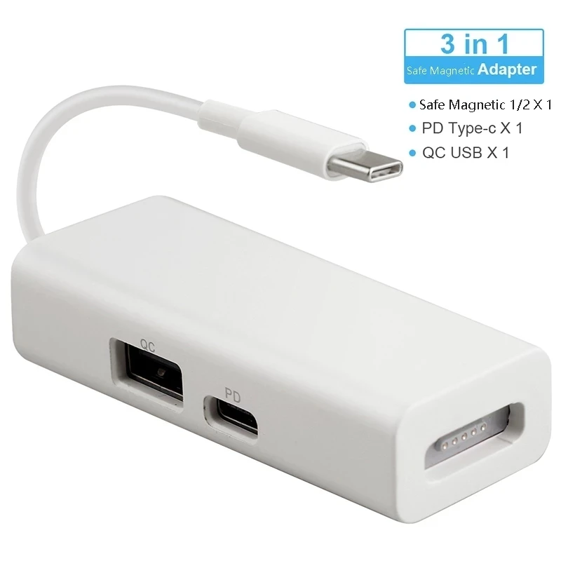 3 in 1 USB-C Safe Magnetic Adapter USB 3.1 Type-C to Magsaf* 1/2 Converter for Macbook PRO Notebooks Laptops Smartphones
3 in 1 USB-C Safe Magnetic Adapter USB 3.1 Type-C to Magsaf* 1/2 Converter for Macbook PRO Notebooks Laptops Smartphones