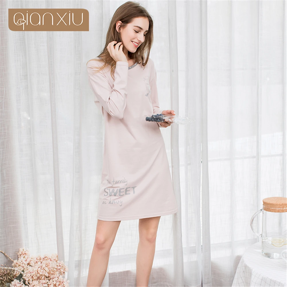 Ночная рубашка Qianxiu, хлопковая, с длинным рукавом, до колена, осенняя
Ночная рубашка Qianxiu, хлопковая, с длинным рукавом, до колена, осенняя