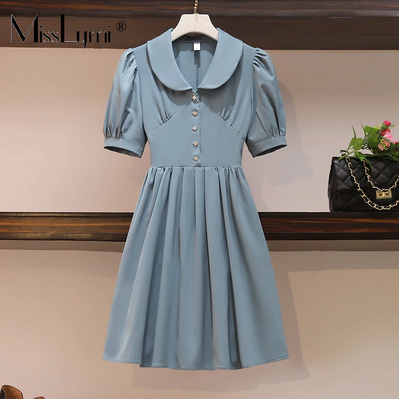 L-4XL Plus Size Women Elegant Chiffon Dress Summer 2021 Flower Shape Button Single-breasted Puff Sleeve High Waist Ruched Dress
L-4XL Plus Size Women Elegant Chiffon Dress Summer 2021 Flower Shape Button Single-breasted Puff Sleeve High Waist Ruched Dress