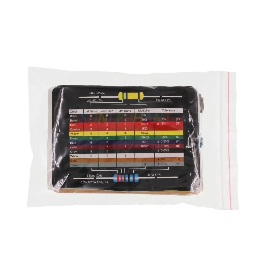 1 Pack 300Pcs 10 -1M Ohm 1/4w Resistance 1% Metal Film Resistor Resistance Assortment Kit Set 30Kinds*10pcs=300PCS 
1 Pack 300Pcs 10 -1M Ohm 1/4w Resistance 1% Metal Film Resistor Resistance Assortment Kit Set 30Kinds*10pcs=300PCS