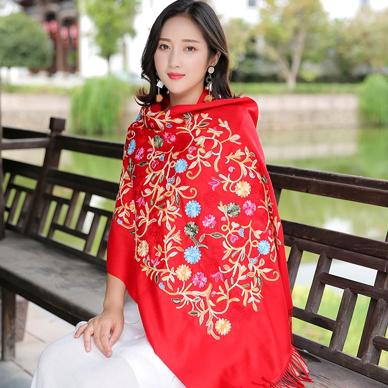 Вышитый шарф зимний сплошной цвет Корейская версия осени дикая кашемировая